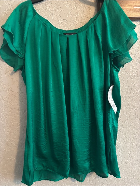Notations Tops - Notations Emerald Green Ruffled Sleeve Blouse